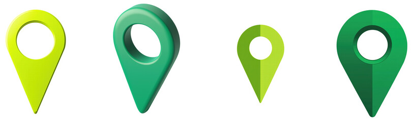 Colorful Map Pins Icons for Navigation and Location Services isolated on a transparent background.