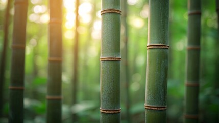 Sticker - Serene Bamboo Forest Tranquil Ambience Lush Green Growth Peaceful Atmosphere Natural Zen Beauty View.