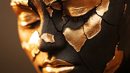 Artistic Expression with Black Face and Gold Leaf Textures