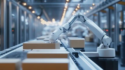 Poster - an ai-powered logistics center where robots handle shipping and receiving.