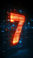 Poster - Glowing Red, Digital Display of the Number Seven, on a Futuristic Abstract Background.