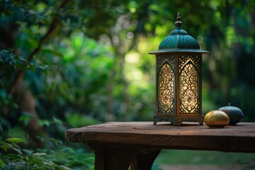 Sticker - Illuminated lantern, garden setting, peaceful ambiance, decoration, outdoor