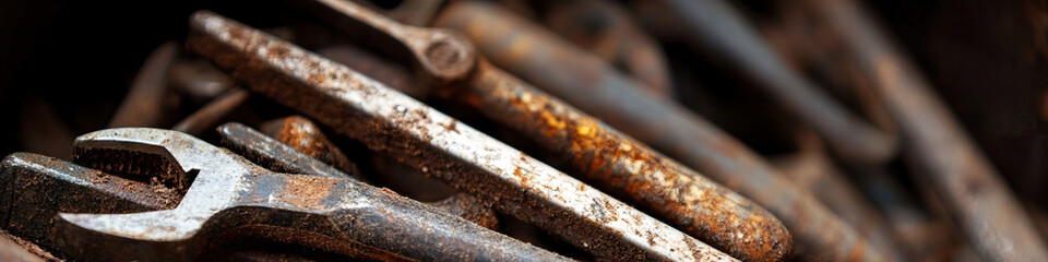 Wall Mural - Pile of Rusty Metal Tools and Wrench