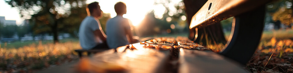 Wall Mural - Two Men on Park Bench at Sunset