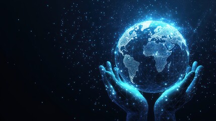 Wall Mural - Glowing digital Earth in hands.