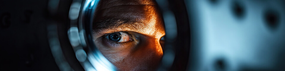 Poster - Close-up of Male Eye Viewed Through Circular Aperture