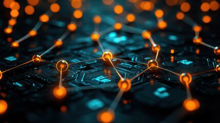 Abstract network connections on circuit board.