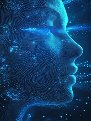 Poster - abstract background with blue dotted pattern and futuristic tech elements