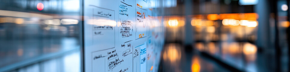 Whiteboard with Handwritten Notes and Diagrams in Blurred Indoor Setting