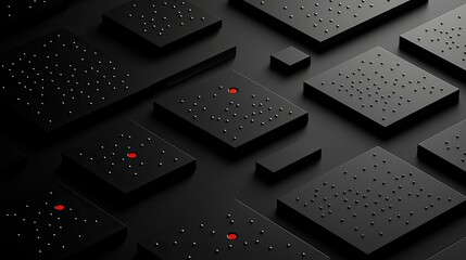 Poster - Abstract Black Squares Pattern With Red Dots