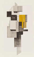 Wall Mural - Abstract 3D geometric shapes, gray & yellow blocks on white, modern art design concept