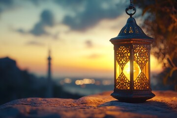 Wall Mural - Sunset Lantern Mosque Cityscape Ramadan