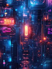 Wall Mural - neon gaming geometric abstract glowing cyberpunk style banner for advertising and promotion backgrou