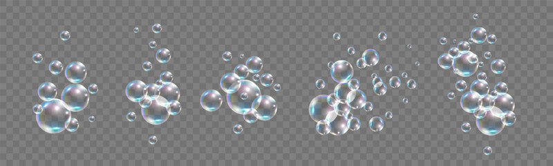 Wall Mural - realistic soap bubbles transparent with rainbow reflection