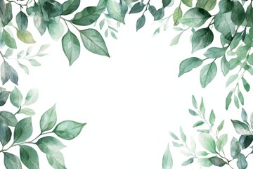 Naklejka na meble Watercolor Greenery Frame, Botanical, White Background, Invitation Design