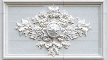 Wall Mural - White stone floral relief, building facade, ornate detail, architectural design, home decor