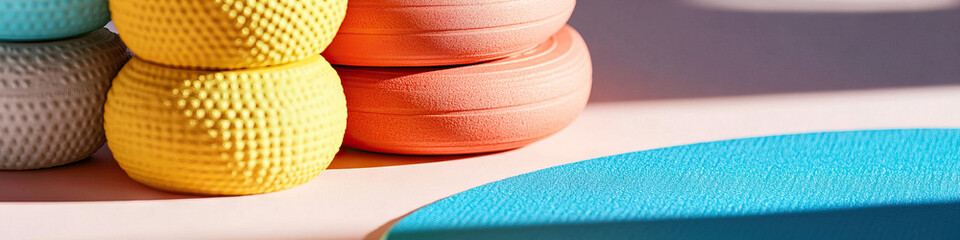Poster - Stacked Textured Spheres and Teal Surface