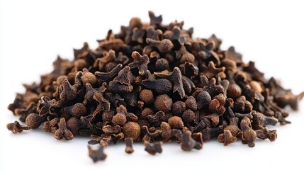 Poster - Cloves pile, spice, food ingredient, white background, cooking