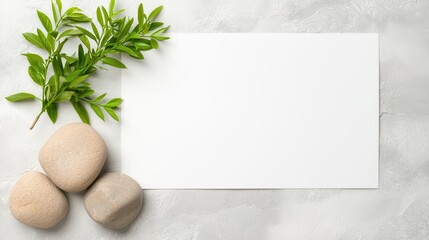 Canvas Print - Blank paper, stones, leaves; serenity mockup