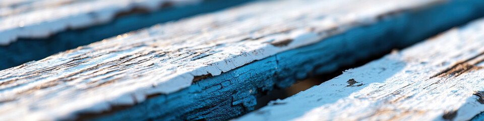 Wall Mural - Close-up of Weathered White and Blue Painted Wooden Planks