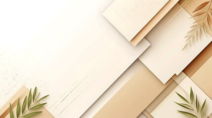 Wall Mural - Beige paper shapes, leaves, background