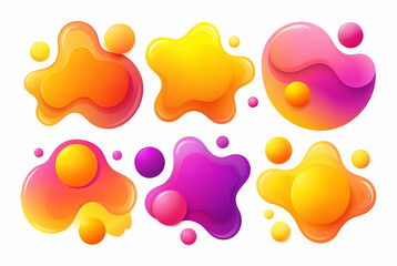 Sticker - Colorful, abstract shapes in vibrant orange and pink hues, featuring rounded blobs and star-like forms against a white background.