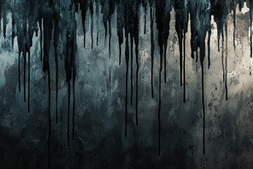 Poster - Grungy abstract pattern with layers of dripping paint in muted tones and textured details