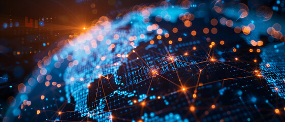 Leinwandbilder - glowing holographic globe displaying intricate network connections, symbolizing global communication, data exchange, and digital world connectivity