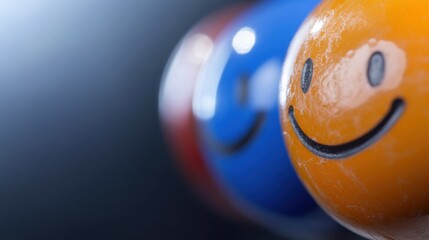 Close up of three smiling emoticon balls