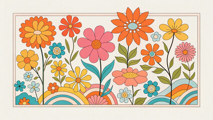 Wall Mural - Vibrant retro floral illustration