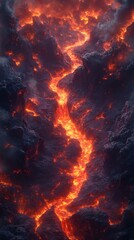 Poster - Topdown perspective of Abyss showcasing lava rivers mountains and strange structures amidst an ominous lighting
