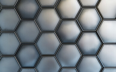Poster - Hexagonal grid pattern showcasing metallic silver texture against a clean white background in high resolution