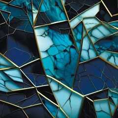 Wall Mural - Luxury 3d mosaic cobalt blue marbled abstract background with golden inlay veins, lines. Marble stone texture,  jasper. Ornamental modern marble pattern. Fake painted artificial ornate stone texture.