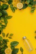 © Юля Бурмистрова - Bright summer vibes embrace eco-friendly living with fresh lemons and greenery on a vibrant yellow backdrop