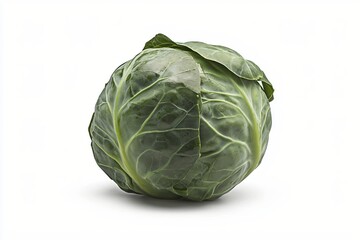 Aufkleber - Fresh Green Cabbage Isolated on White Background Capturing Its Natural Texture and Detail