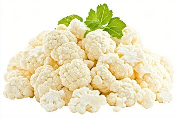 Aufkleber - Fresh cauliflower florets with basil leaves on a white background healthy eating concept