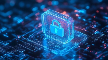 Poster - 3d digital lock symbol on abstract background illustrating cybersecurity and data protection concept