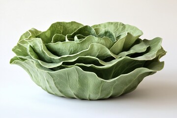 Aufkleber - Fresh green cabbage head on white background showing natural texture and layered leaves