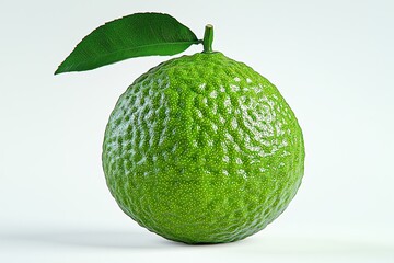 Fototapete - Fresh green citrus fruit with leaf on white background vibrant and healthy food concept