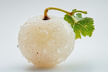 Poster - Fresh White Grape with Green Leaf and Water Droplets on White Background Still Life