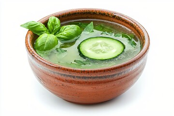 Aufkleber - Refreshing Cucumber Basil Soup in Rustic Bowl A Culinary Delight for Healthy Eating