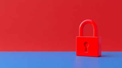 Wall Mural - Bright Red Padlock on Blue Surface with Bold Red Background for Concepts of Security and Protection