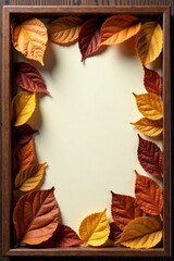 Wall Mural - Tobacco leaves artfully arranged in a wooden frame, contrast, element, picture