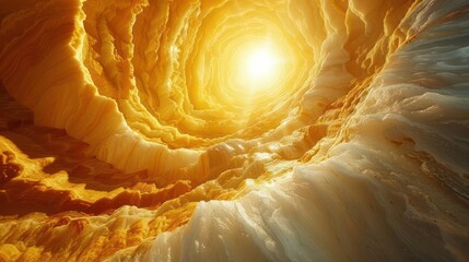 Poster - Illuminated Spiral Cave with Warm Tones and Natural Rock Formations Creating a Mystical Atmosphere