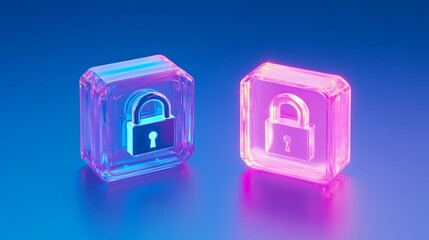 Poster - Digital Padlocks with Neon Glow Representation of Security and Privacy in Technology and Internet Context