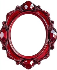 Wall Mural - Red ornate oval frame, gems, isolated, white background, design