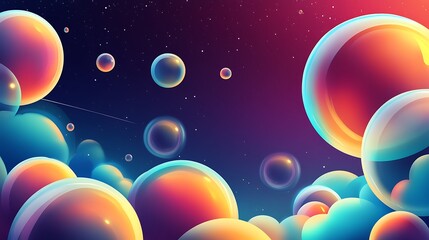 Wall Mural - Colorful bubbles float in space