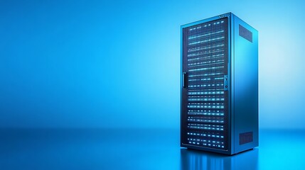 Poster - modern data center rack with led lights in a cool blue environment for technology and networking con