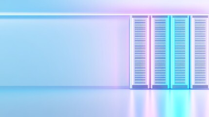 Poster - modern data center with illuminated server racks in a high-tech environment featuring vibrant colors
