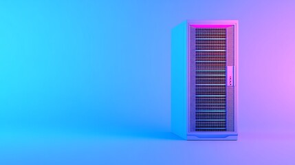 Poster - modern server rack designed with neon lighting in a blue and pink gradient setting